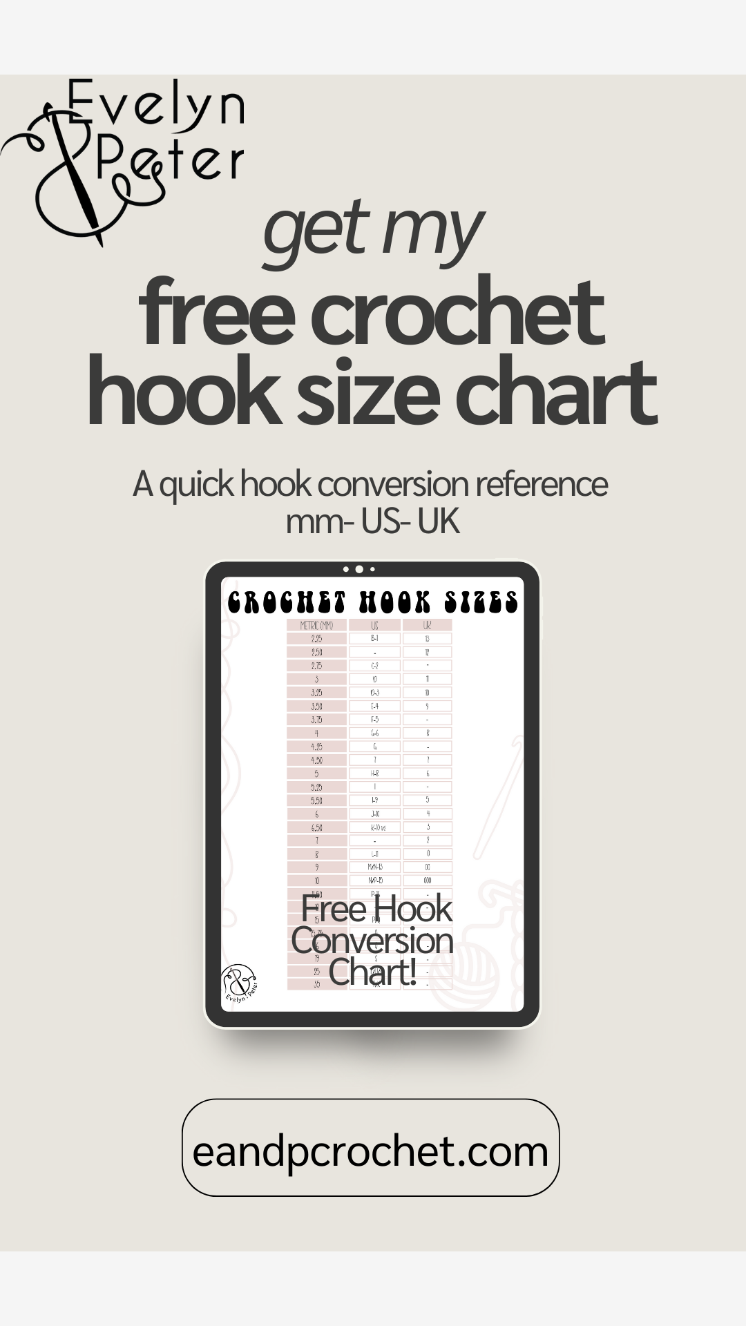 Crochet Hook Size Chart Freebie - Evelyn And Peter Crochet